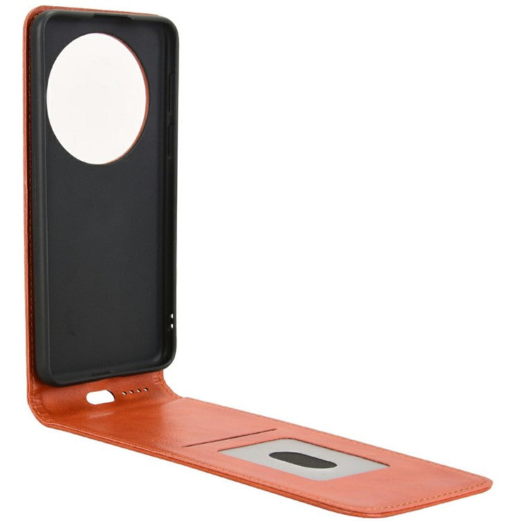 For Huawei Mate 70 Case with Card Slot Magnetic Vertical Flip Leather Phone Cover - Orange