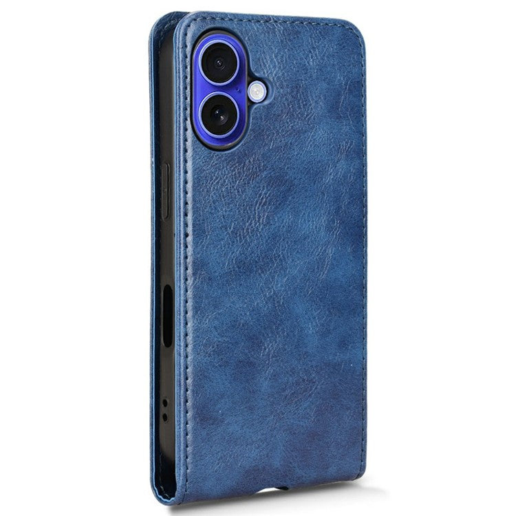 For iPhone 16 Plus Case with Card Slot Magnetic Vertical Flip Leather Phone Cover - Dark Blue
