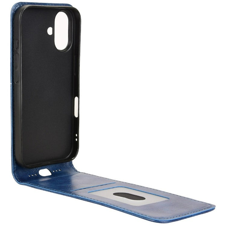 For iPhone 16 Plus Case with Card Slot Magnetic Vertical Flip Leather Phone Cover - Dark Blue