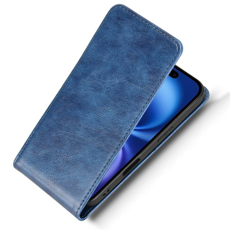 For iPhone 16 Plus Case with Card Slot Magnetic Vertical Flip Leather Phone Cover - Dark Blue
