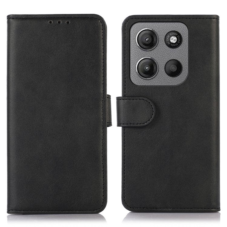 For Motorola Moto G15 4G / G05 4G Case Cowhide Texture Leather Wallet Phone Cover with Stand - Black