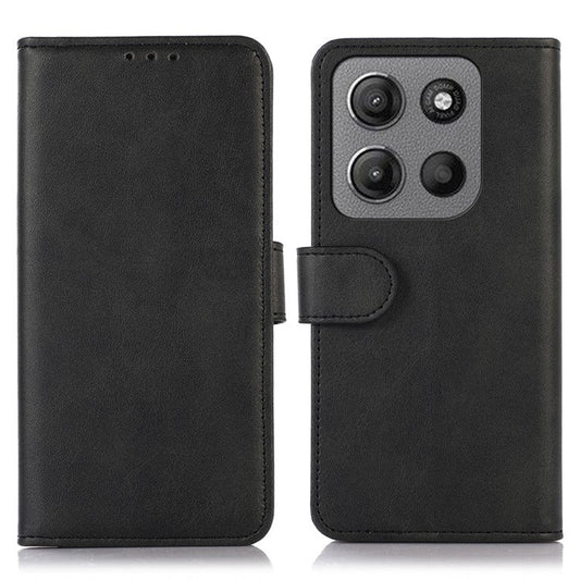 For Motorola Moto G15 4G / G05 4G Case Cowhide Texture Leather Wallet Phone Cover with Stand - Black