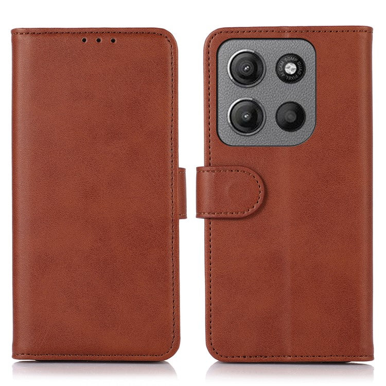 For Motorola Moto G15 4G / G05 4G Case Cowhide Texture Leather Wallet Phone Cover with Stand - Brown