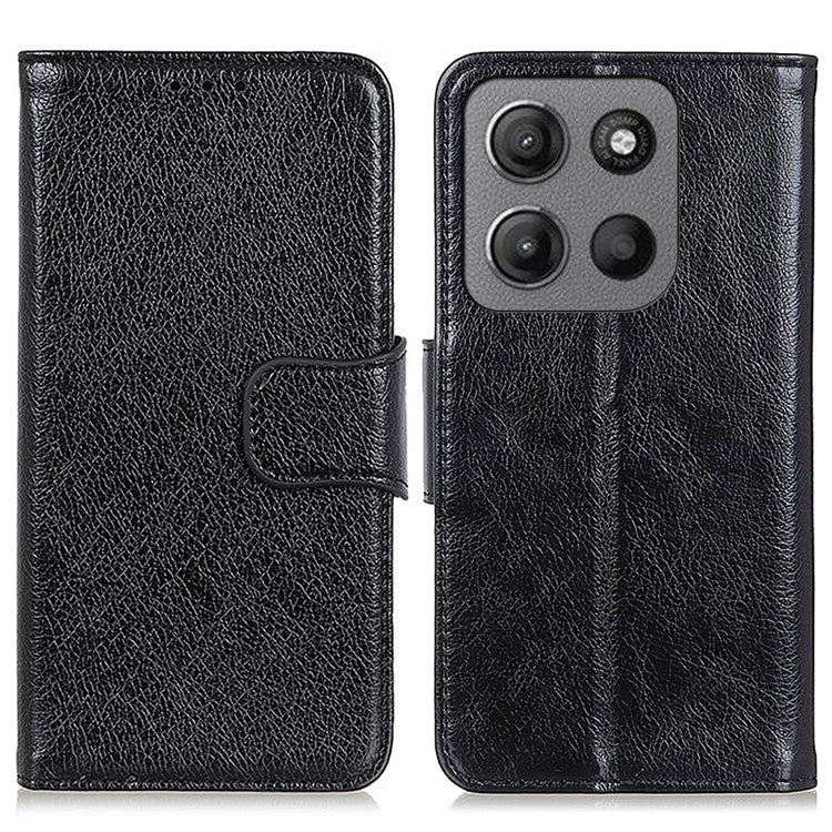 For Motorola Moto G15 4G / G05 4G Case Nappa Texture Split Leather Wallet Phone Cover - Black