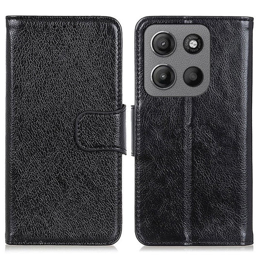 For Motorola Moto G15 4G / G05 4G Case Nappa Texture Split Leather Wallet Phone Cover - Black