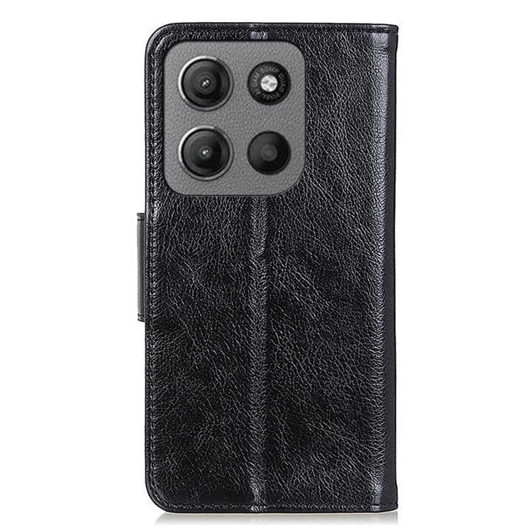 For Motorola Moto G15 4G / G05 4G Case Nappa Texture Split Leather Wallet Phone Cover - Black