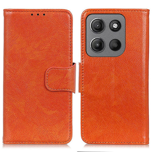 For Motorola Moto G15 4G / G05 4G Case Nappa Texture Split Leather Wallet Phone Cover - Orange