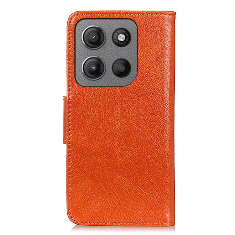 For Motorola Moto G15 4G / G05 4G Case Nappa Texture Split Leather Wallet Phone Cover - Orange