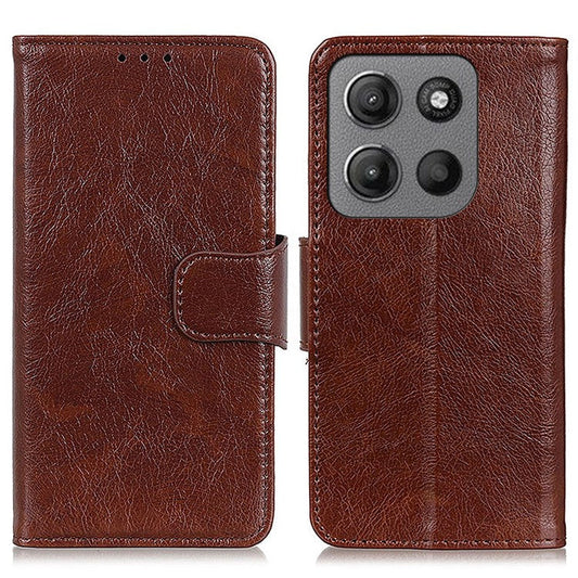 For Motorola Moto G15 4G / G05 4G Case Nappa Texture Split Leather Wallet Phone Cover - Brown