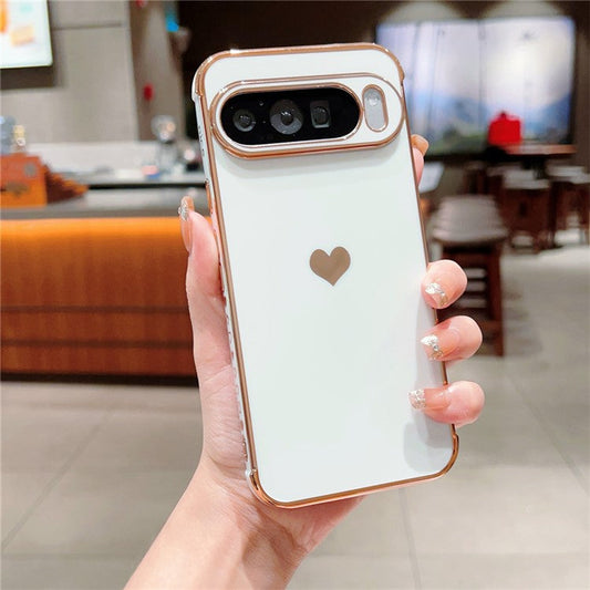 For Google Pixel 9 Pro XL Case TPU Phone Back Cover Electroplating Heart Pattern - Ivory White