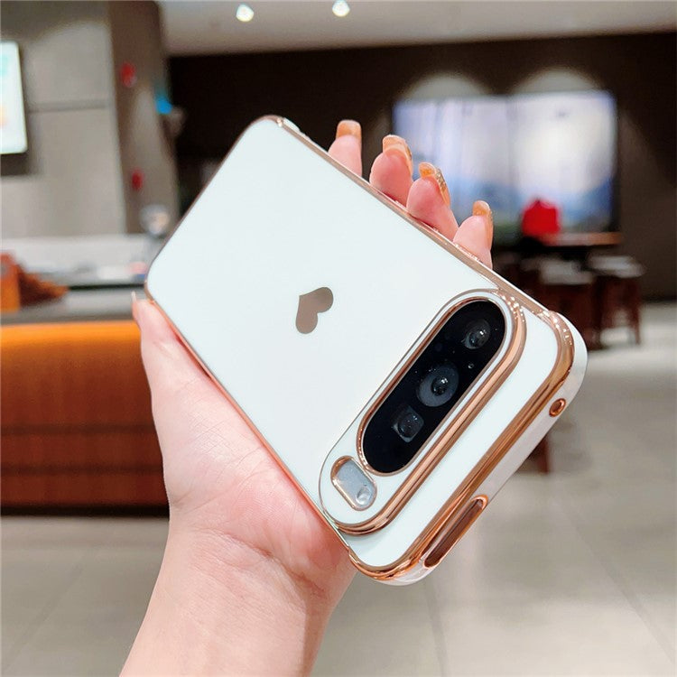 For Google Pixel 9 Pro XL Case TPU Phone Back Cover Electroplating Heart Pattern - Ivory White