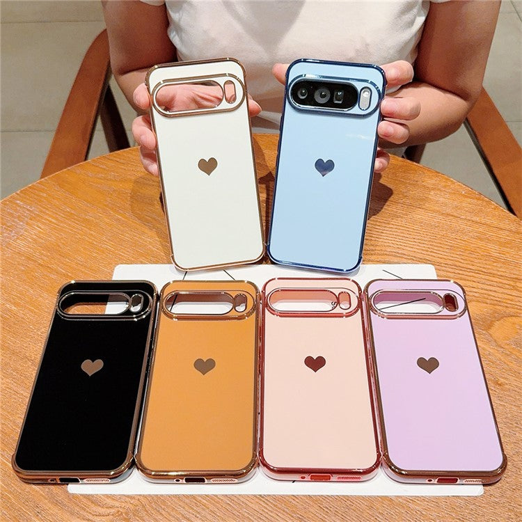For Google Pixel 9 Pro XL Case TPU Phone Back Cover Electroplating Heart Pattern - Ivory White
