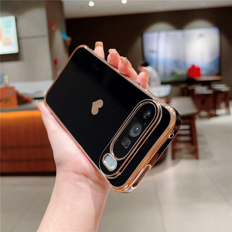 For Google Pixel 9 Pro XL Case TPU Phone Back Cover Electroplating Heart Pattern - Black