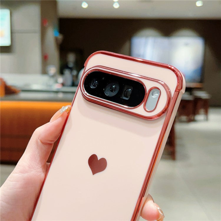 For Google Pixel 9 Pro XL Case TPU Phone Back Cover Electroplating Heart Pattern - Black