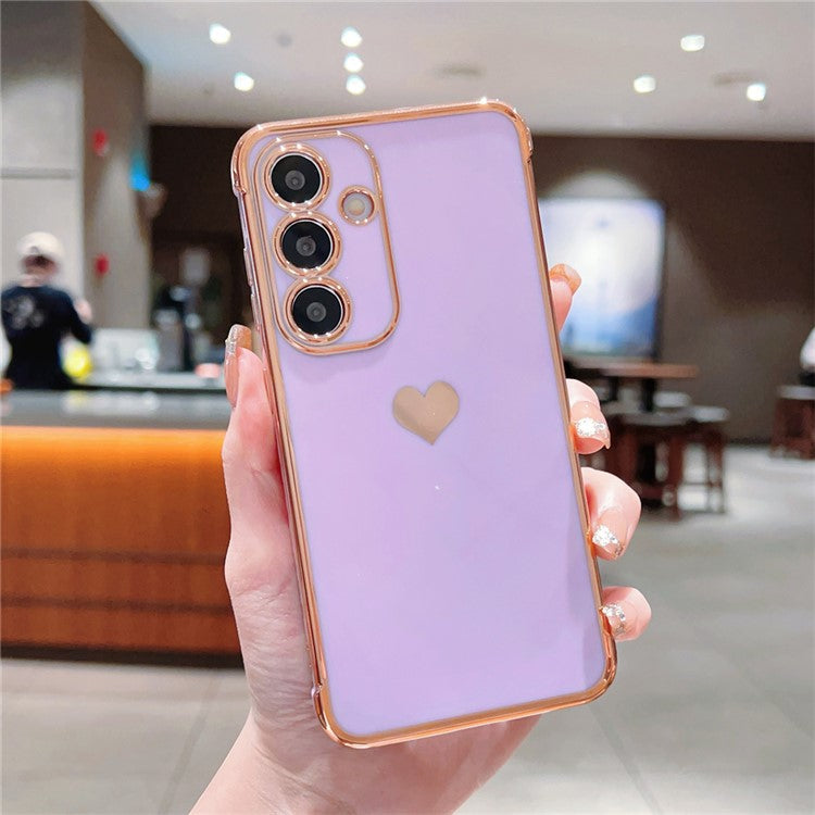 For Samsung Galaxy A55 5G Case TPU Phone Back Cover Electroplating Heart Pattern - Purple