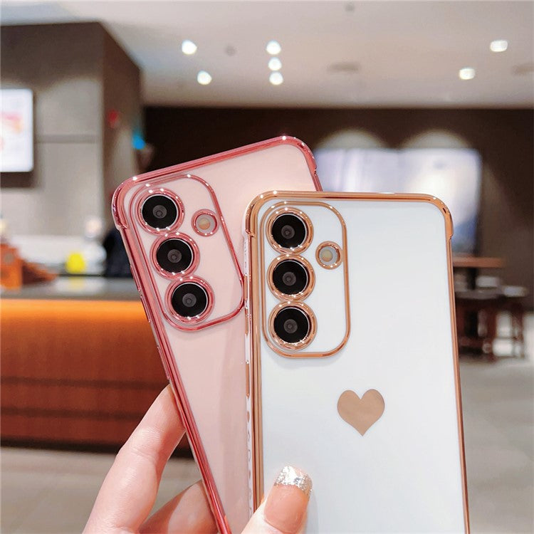 For Samsung Galaxy A55 5G Case TPU Phone Back Cover Electroplating Heart Pattern - Purple