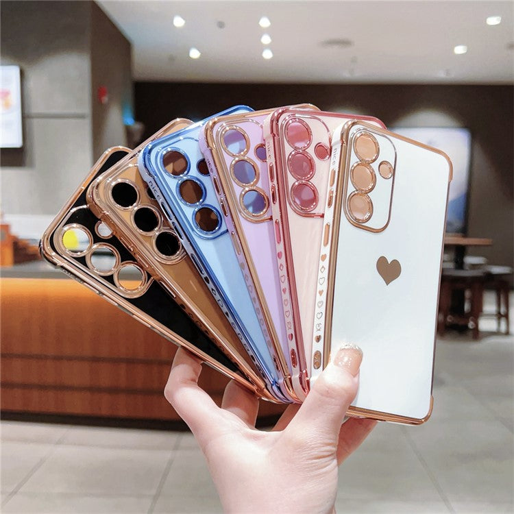For Samsung Galaxy A55 5G Case TPU Phone Back Cover Electroplating Heart Pattern - Purple