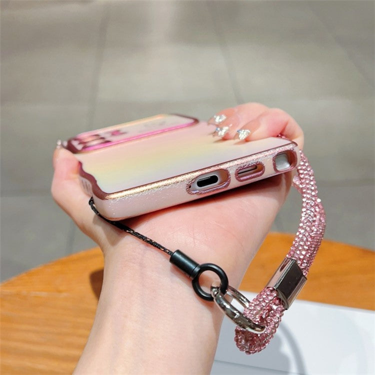 For Samsung Galaxy S24 Ultra Case with Strap TPU Phone Back Cover Dazzling Design Curly Shape Love Heart - Colorful Pink