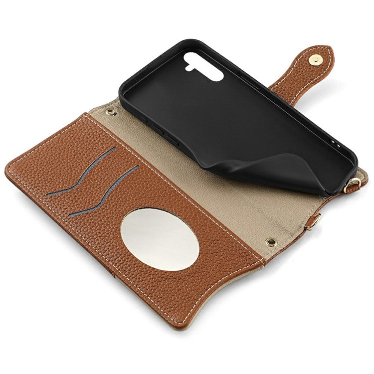 For Samsung Galaxy A36 5G Leather Case Wallet Stand Cover Irregular Tail Style with Chain Strap - Brown