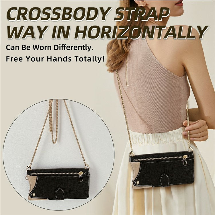 For Motorola Moto G75 5G Leather Case Wallet Stand Cover Irregular Tail Style with Chain Strap - Black