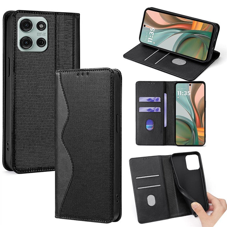 For Motorola Moto G75 5G Leather Case Wallet Stand Phone Cover with RFID Blocking - Black
