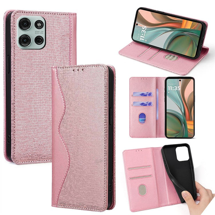 For Motorola Moto G75 5G Leather Case Wallet Stand Phone Cover with RFID Blocking - Rose Gold