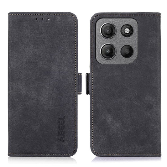 ABEEL For Motorola Moto G15 4G / G05 4G Wallet Phone Case Retro Leather Flip Cover with Stand - Black