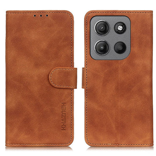 KHAZNEH For Motorola Moto G15 4G / G05 4G Case PU Leather Retro Texture Phone Cover - Brown