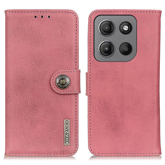 KHAZNEH For Motorola Moto G15 4G / G05 4G Wallet Case Cowhide Texture Leather Flip Phone Cover - Pink