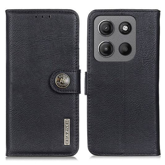 KHAZNEH For Motorola Moto G15 4G / G05 4G Wallet Case Cowhide Texture Leather Flip Phone Cover - Black