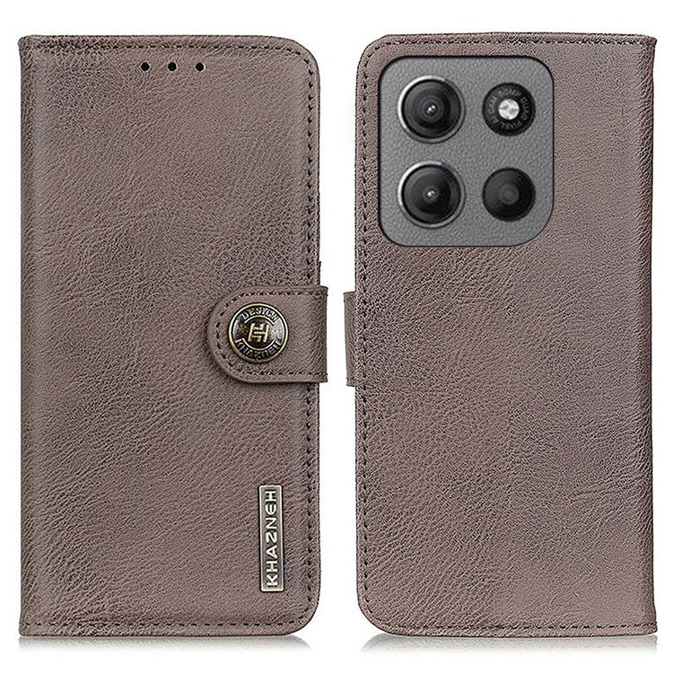 KHAZNEH For Motorola Moto G15 4G / G05 4G Wallet Case Cowhide Texture Leather Flip Phone Cover - Khaki