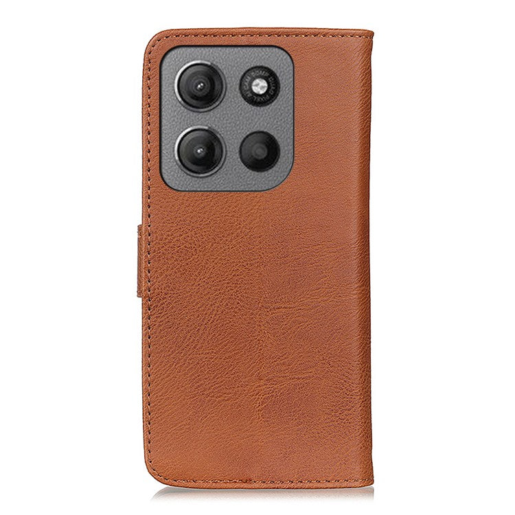 KHAZNEH For Motorola Moto G15 4G / G05 4G Wallet Case Cowhide Texture Leather Flip Phone Cover - Brown
