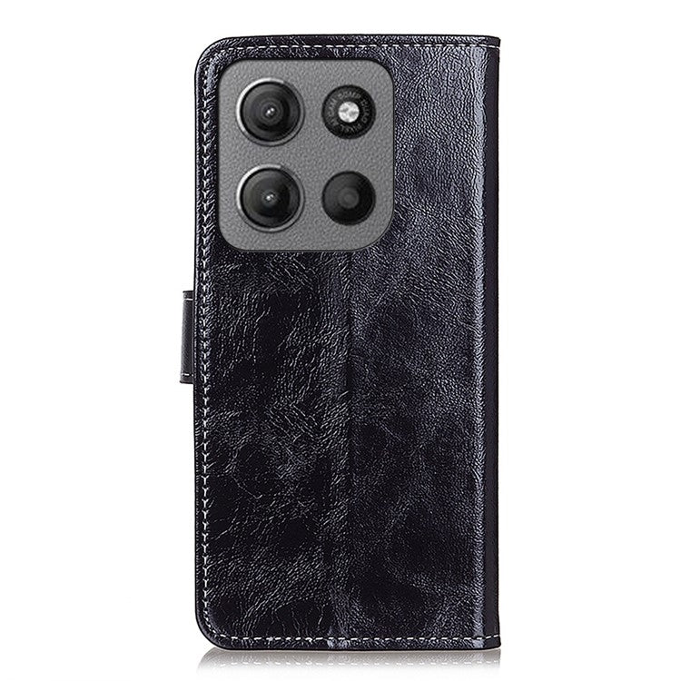 For Motorola Moto G15 4G / G05 4G Leather Case Wallet Phone Cover Crazy Horse Texture - Black