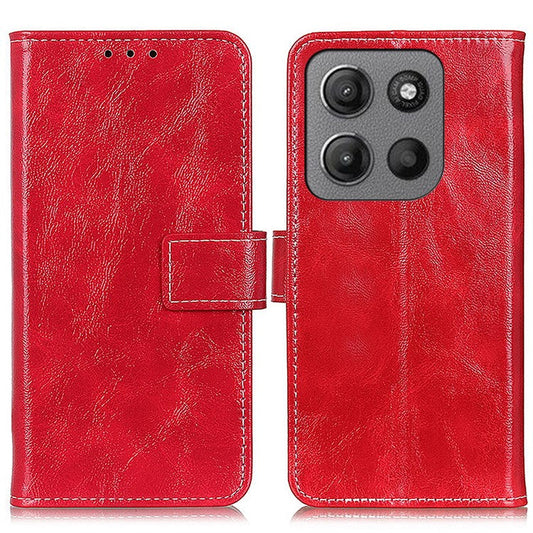 For Motorola Moto G15 4G / G05 4G Leather Case Wallet Phone Cover Crazy Horse Texture - Red