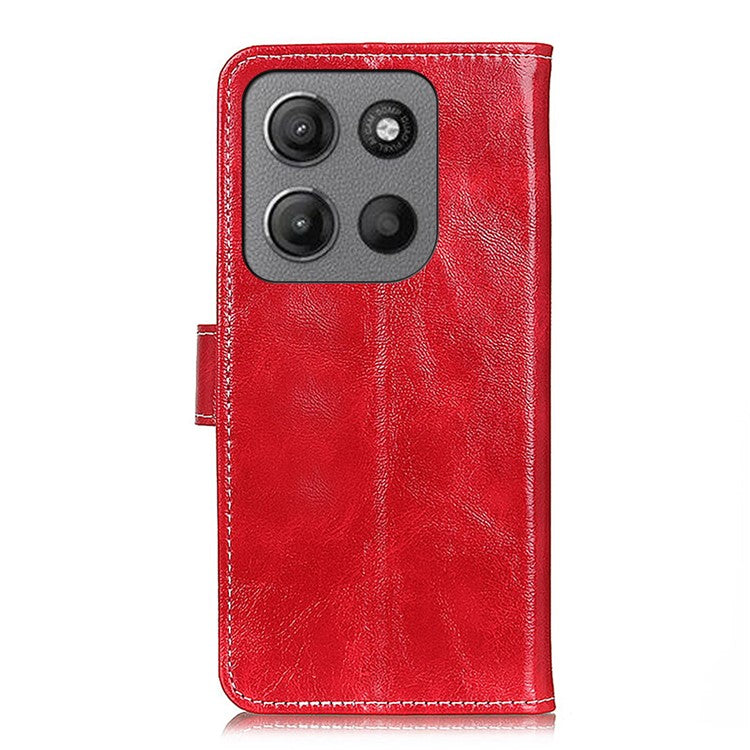 For Motorola Moto G15 4G / G05 4G Leather Case Wallet Phone Cover Crazy Horse Texture - Red