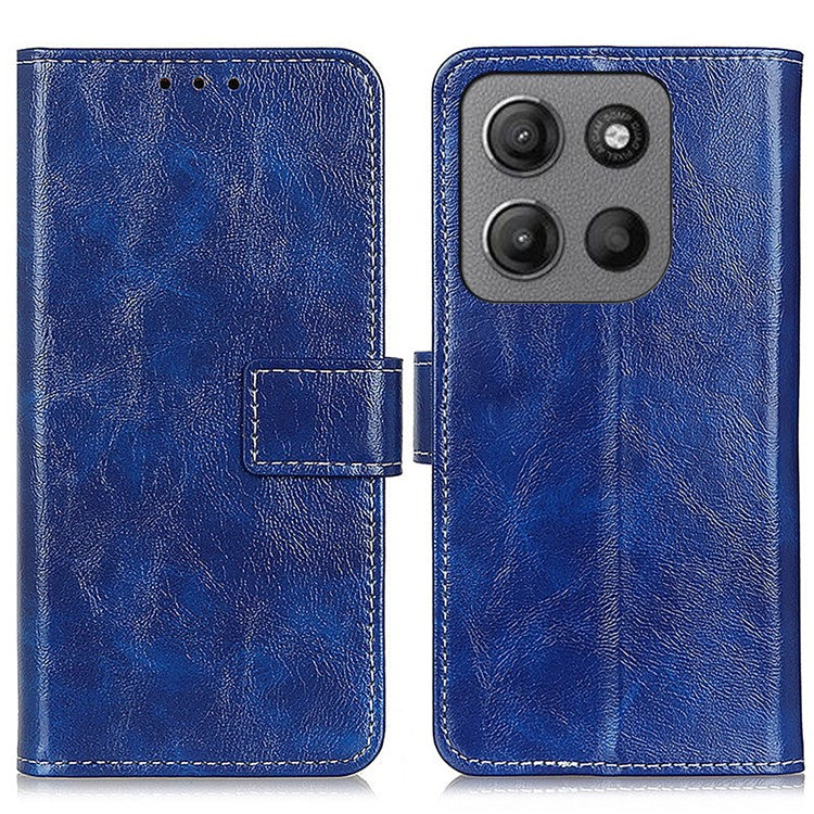 For Motorola Moto G15 4G / G05 4G Leather Case Wallet Phone Cover Crazy Horse Texture - Blue