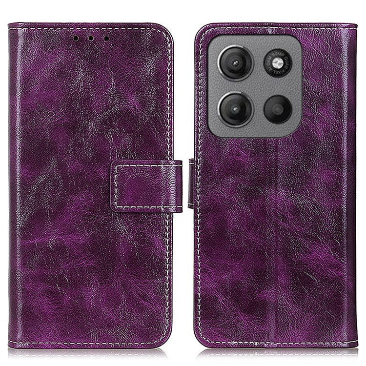 For Motorola Moto G15 4G / G05 4G Leather Case Wallet Phone Cover Crazy Horse Texture - Purple
