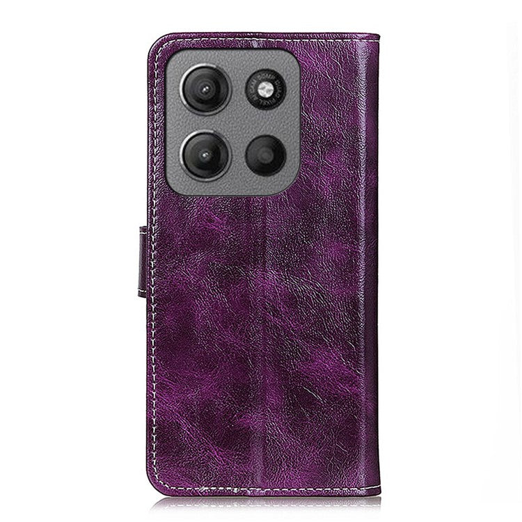 For Motorola Moto G15 4G / G05 4G Leather Case Wallet Phone Cover Crazy Horse Texture - Purple
