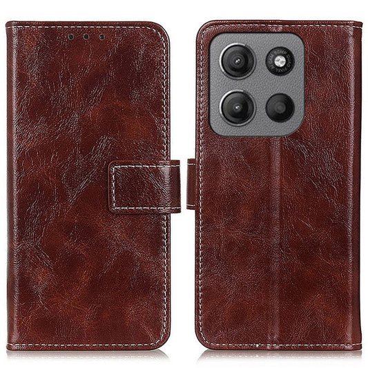 For Motorola Moto G15 4G / G05 4G Leather Case Wallet Phone Cover Crazy Horse Texture - Brown