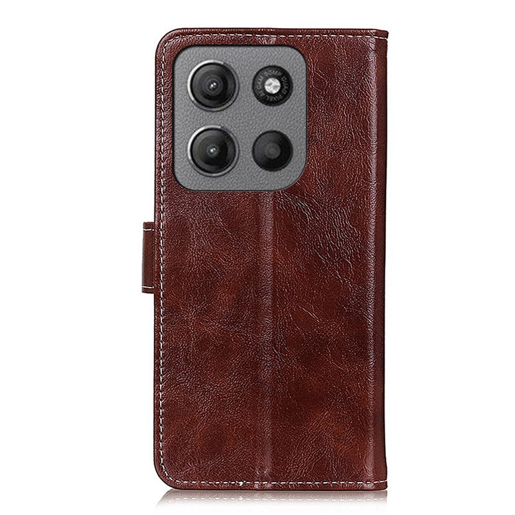 For Motorola Moto G15 4G / G05 4G Leather Case Wallet Phone Cover Crazy Horse Texture - Brown
