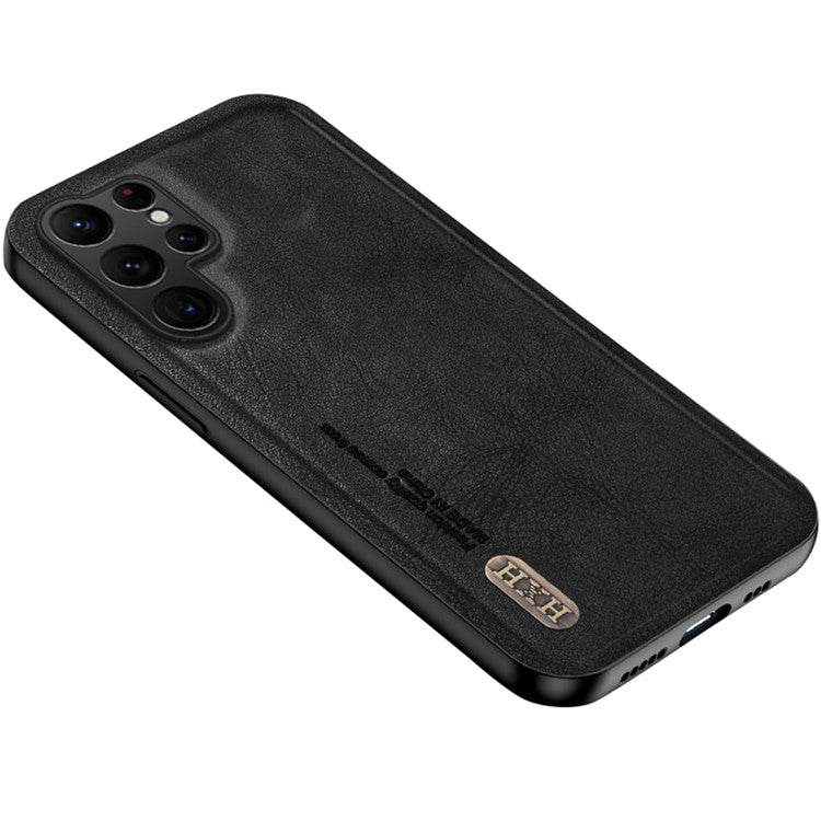 For Samsung Galaxy S25 Ultra Case Retro Texture Matte TPU + PU Leather Back Cover Support Magnetic Car Holder - Black