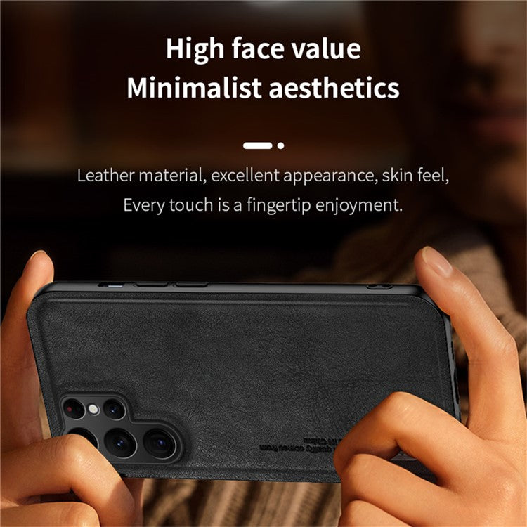 For Samsung Galaxy S25 Ultra Case Retro Texture Matte TPU + PU Leather Back Cover Support Magnetic Car Holder - Black