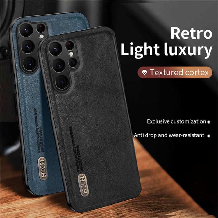 For Samsung Galaxy S25 Ultra Case Retro Texture Matte TPU + PU Leather Back Cover Support Magnetic Car Holder - Grey