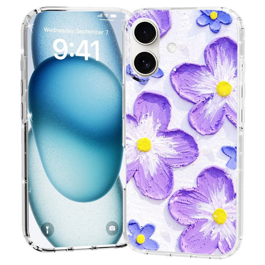 For iPhone 16 Plus Phone Case IMD Pattern Print PC TPU Mobile Cover - Purple Flower