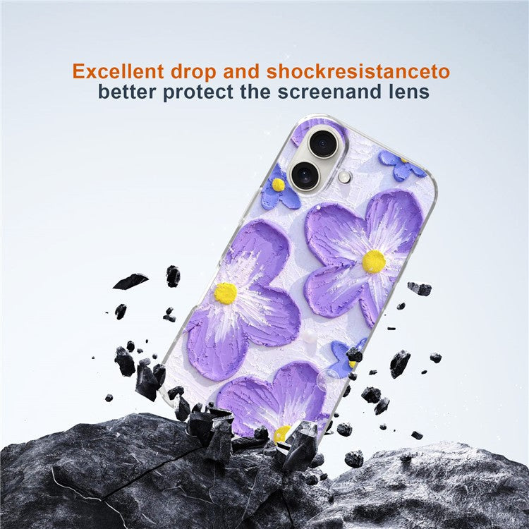 For iPhone 16 Plus Phone Case IMD Pattern Print PC TPU Mobile Cover - Purple Flower