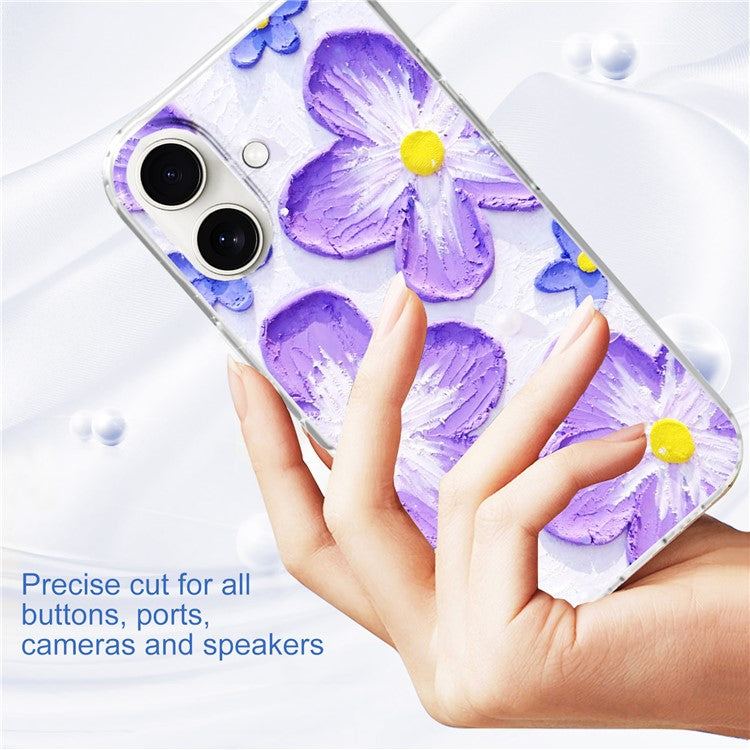 For iPhone 16 Plus Phone Case IMD Pattern Print PC TPU Mobile Cover - Purple Flower