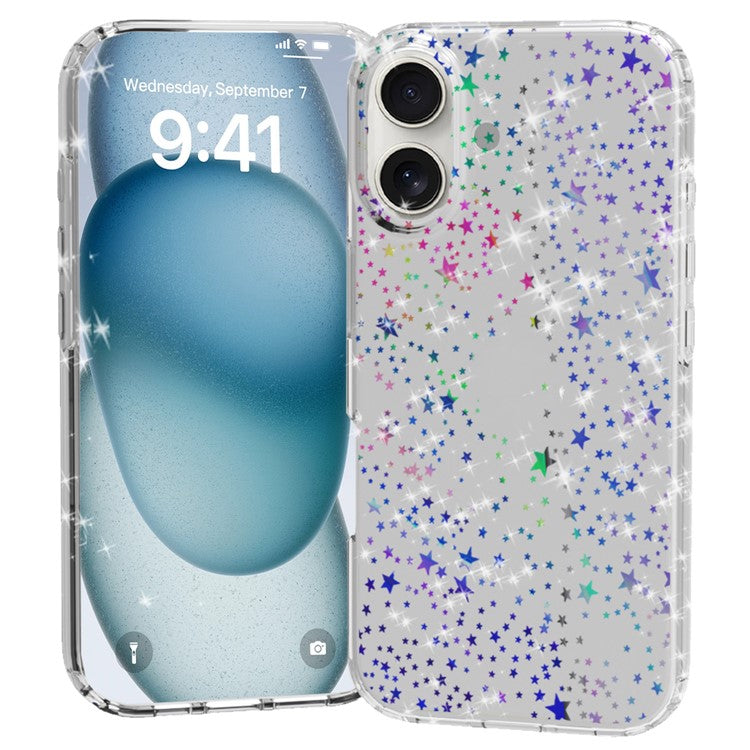 For iPhone 16 Plus Phone Case IMD Pattern Print PC TPU Mobile Cover - Laser Star