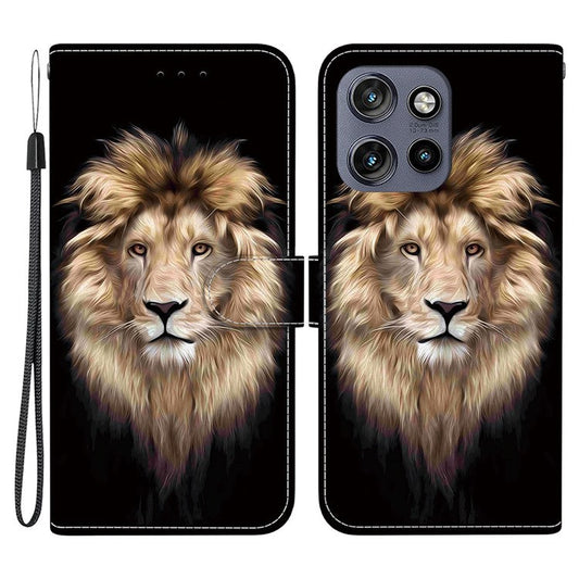 Leather Case For Motorola Edge 50 Neo 5G  /  Moto S50 5G  /  Thinkphone 25 5G Pattern Printing Flip Wallet Phone Cover with Lanyard - Lion Head