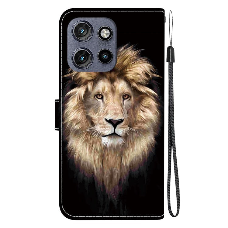 Leather Case For Motorola Edge 50 Neo 5G  /  Moto S50 5G  /  Thinkphone 25 5G Pattern Printing Flip Wallet Phone Cover with Lanyard - Lion Head