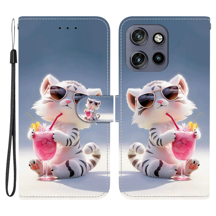Leather Case For Motorola Edge 50 Neo 5G  /  Moto S50 5G  /  ThinkPhone 25 5G Pattern Printing Flip Wallet Phone Cover with Lanyard - Cartoon Tiger